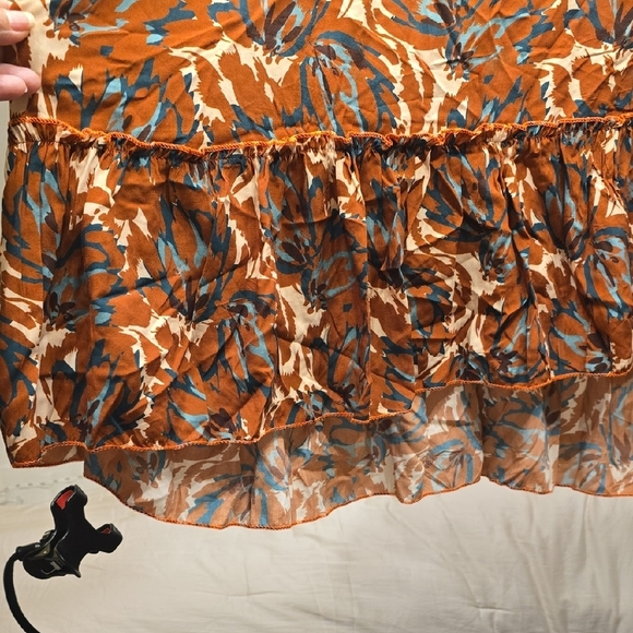 Made In Italy Viscose Floral Asymmetrical Dress in Brown and Teal - Picture 5 of 14